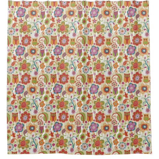 Kleur van Floral en Owl Douchegordijn (Voorkant)