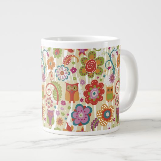 Kleur van Floral en Owl Grote Koffiekop (Voorkant rechts)