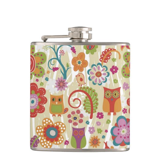 Kleur van Floral en Owl Heupfles (Voorkant)