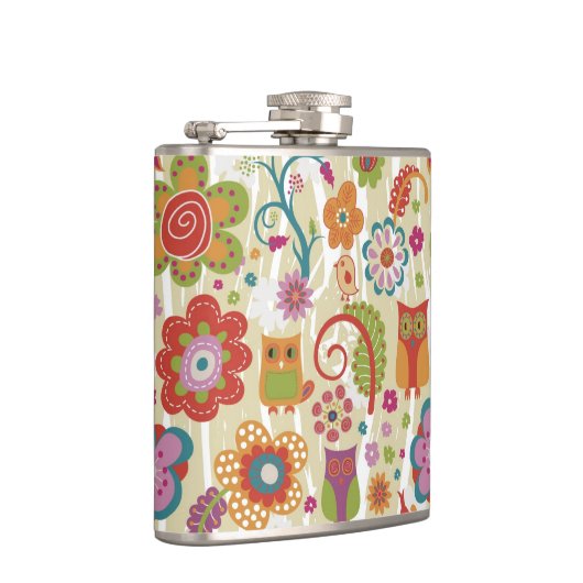 Kleur van Floral en Owl Heupfles (Rechts)