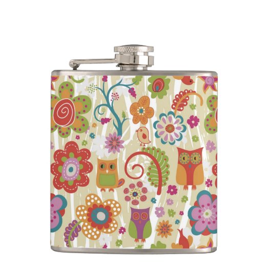 Kleur van Floral en Owl Heupfles (Voorkant)
