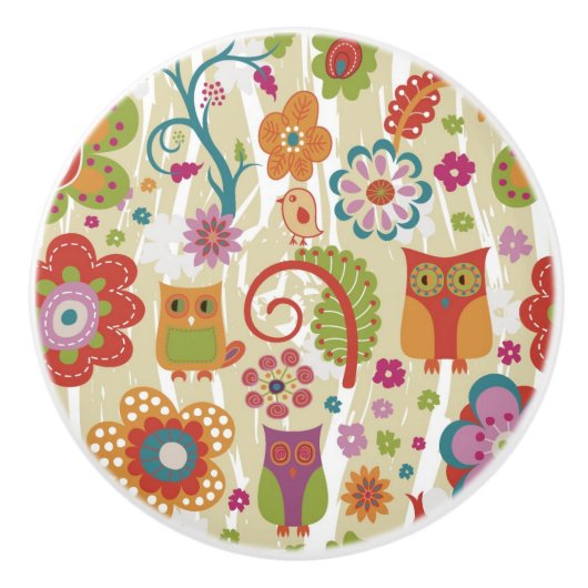 Kleur van Floral en Owl Keramische Knop (Voorkant)