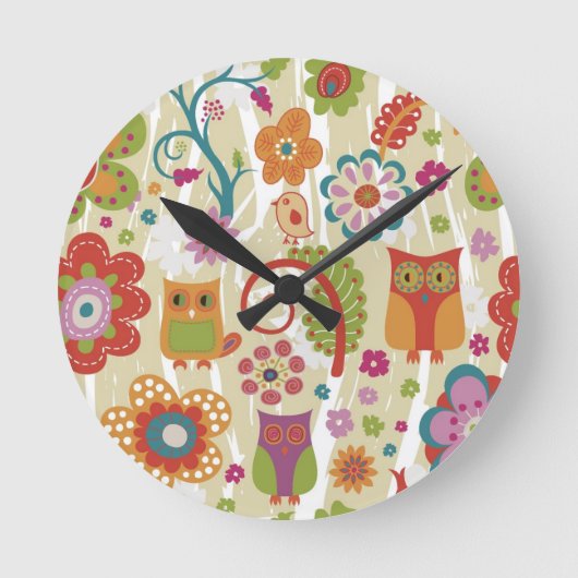 Kleur van Floral en Owl Ronde Klok (Voorkant)