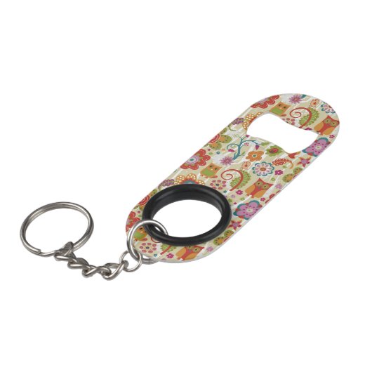 Kleur van Floral en Owl Sleutelhanger Flessenopener (Voorkant Gekanteld)