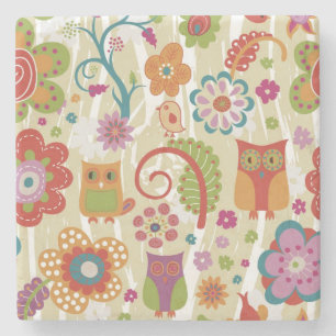 Kleur van Floral en Owl Stenen Onderzetter
