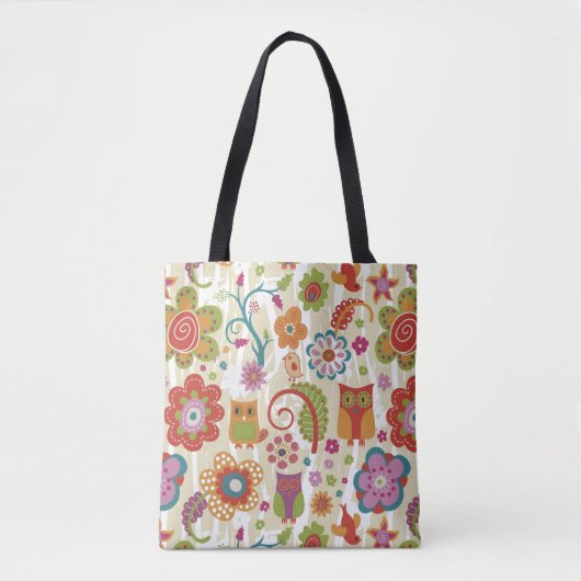 Kleur van Floral en Owl Tote Bag (Voorkant)
