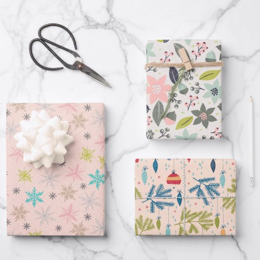 Kleur van het Roze kerstpakket: Feminine Touch Inpakpapier Vel (Voorkant)