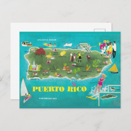 Kleur van het Zee Puerto Rico Briefkaart (Voorkant / Achterkant)
