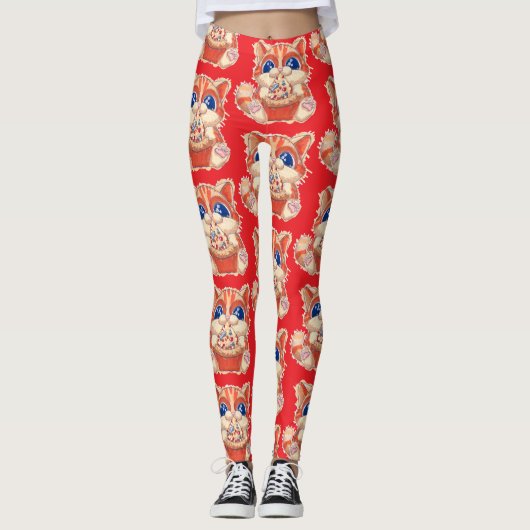 Kleur van kat die pizza eet leggings (Voorkant)