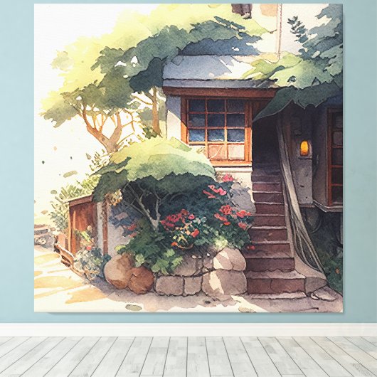 Kleur van klein tuinwater canvas afdruk (Insitu (Houten vloer))