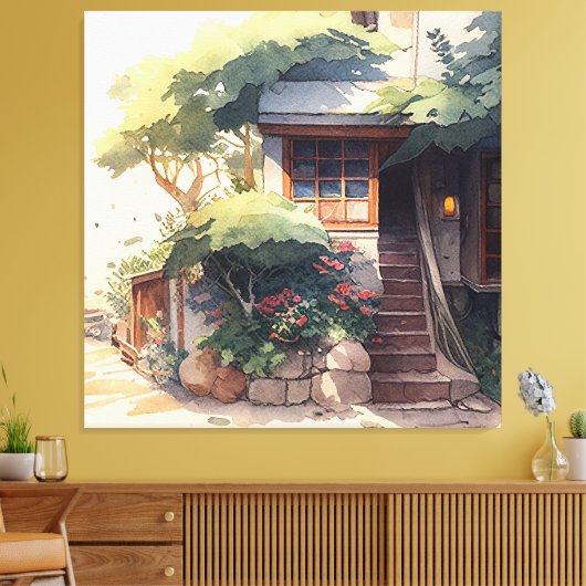 Kleur van klein tuinwater canvas afdruk (Insitu (Woonkamer))