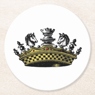 Kleur van kroon met schaakstukken ronde kartonnen onderzetter
