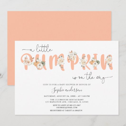 Kleur van pasta A Little Pumpkin Herfst Baby showe Kaart (Voorkant / Achterkant)