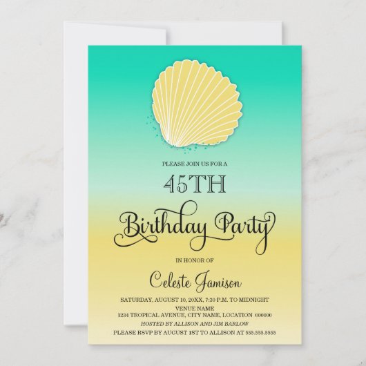 Kleur van Seashell zand en Zee Ombre Birthday Part Kaart (Voorkant)