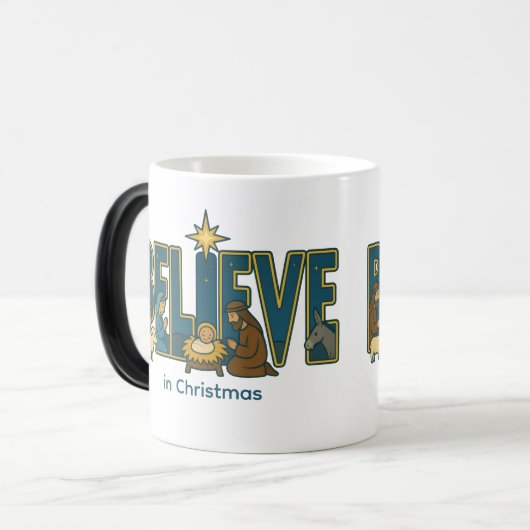 Kleur veranderende 'Geloof' Kerststal mok (Voorkant links)