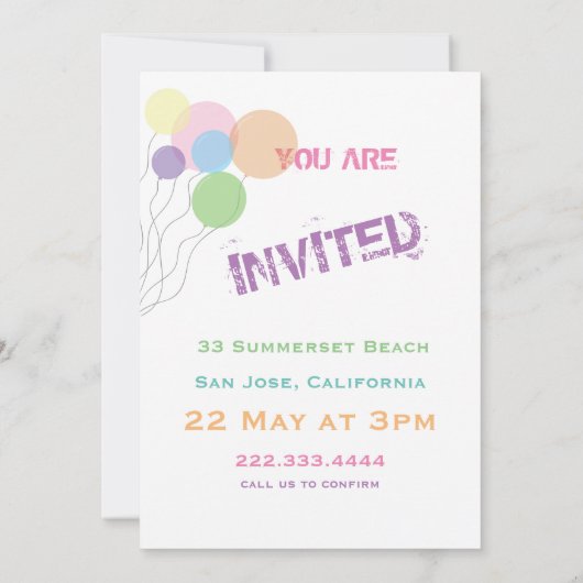 KLEUR VERJAARDAG UITNODIGING. NAAM SJABLOON KAART (Achterkant)