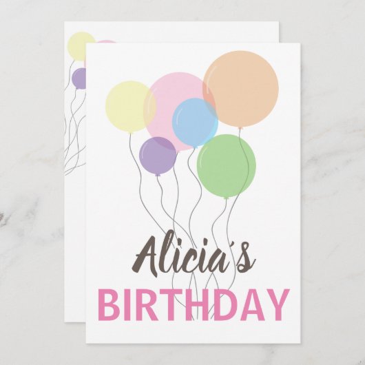 KLEUR VERJAARDAG UITNODIGING. NAAM SJABLOON KAART (Voorkant / Achterkant)