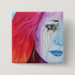 Kleur Verliezend Surrealistische Regenboog Vrouw P Vierkante Button 5,1 Cm