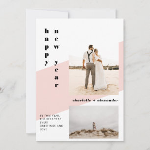 Kleur vet script roze blij nieuw jaar 2 foto feestdagenkaart