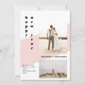 Kleur vet script roze gelukkig nieuwjaar 2 foto feestdagenkaart (Voorkant)