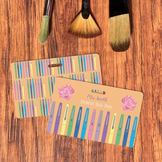 Kleur Vilten Pennen Sinaasappel Student Hall Pass  Badge