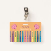 Kleur Vilten Pennen Sinaasappel Student Hall Pass  Badge (Voorkant met clip)