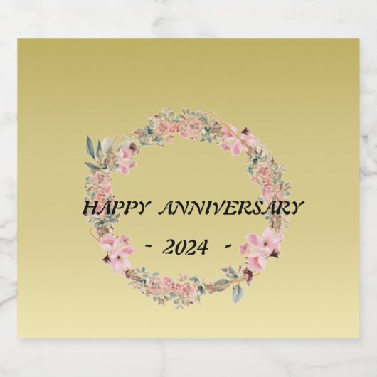 Kleur waterverf bloembloem ,Gouden gradiëntnaam Sparkling Wijnetiket (Enkel label)