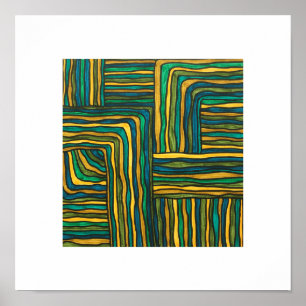 Kleur Weefsel Blauw Groen-Abstracte Inkt Kunst Poster