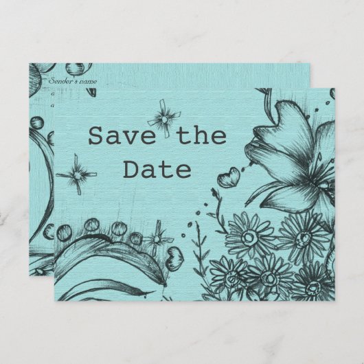  kleur zwart en blauw bloem, behalve de datum aankondigingskaart (Voorkant / Achterkant)