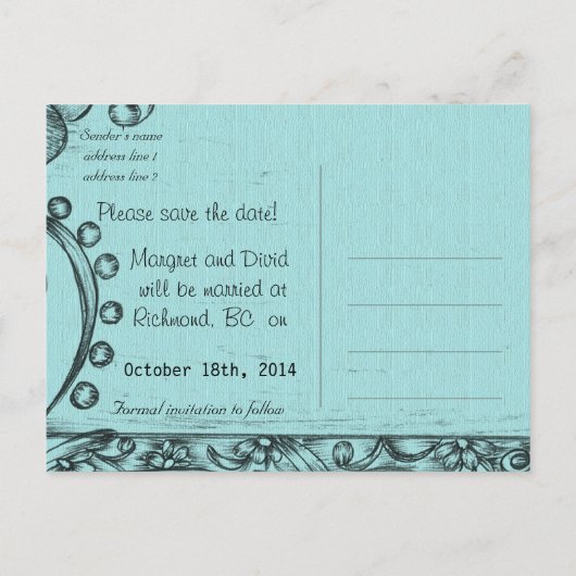  kleur zwart en blauw bloem, behalve de datum aankondigingskaart (Achterkant)