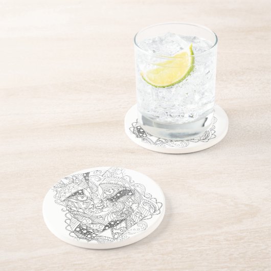 Kleurbare kat Abstracte art volwassen kleuren Zandsteen Onderzetter (Zijkant)