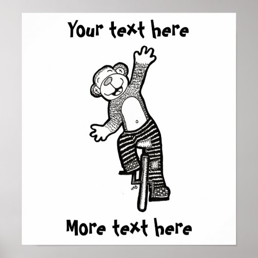 Kleurbare Unicycle Monkey Poster (Voorkant)
