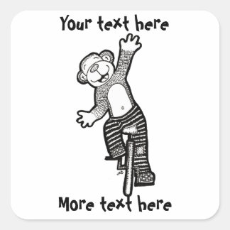Kleurbare Unicycle Monkey Vierkante Sticker