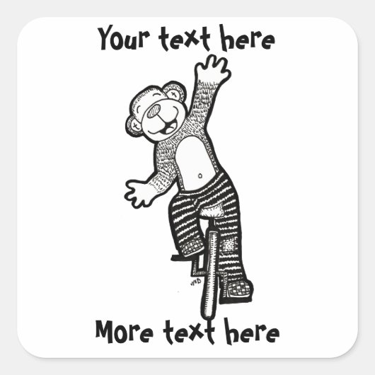 Kleurbare Unicycle Monkey Vierkante Sticker (Voorkant)