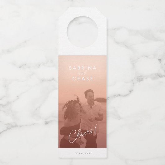 Kleurbedekking Blush Weddenschap Wijnlabel Flessenhanger (Voorkant)