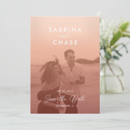 Kleurbedekking Stijlvolle foto Weddenschap Opslaan Kaart (Staand voorkant)