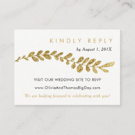 Kleurbewerkbare Faux Gold Leaf Wedding RSVP-Kaart Informatiekaartje