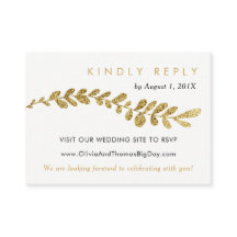 Kleurbewerkbare Faux Gold Leaf Wedding RSVP-Kaart