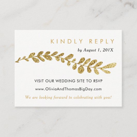 Kleurbewerkbare Faux Gold Leaf Wedding RSVP-Kaart Informatiekaartje (Voorkant)