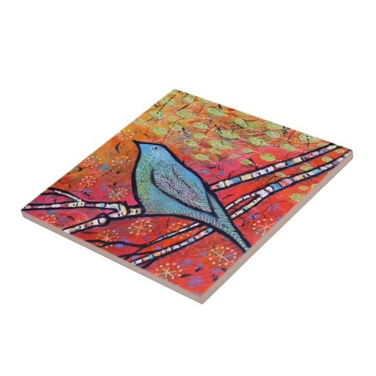 Kleurblauwe vogel tegeltje (Zijkant)