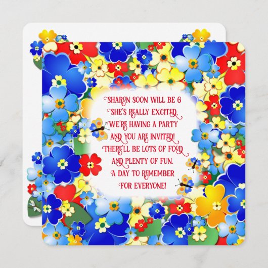 Kleurbloemen Kinderen van Birthday Party Kaart (Voorkant / Achterkant)