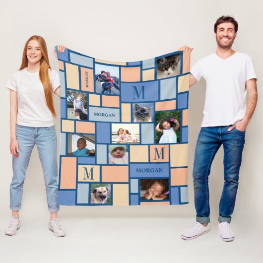 Kleurblok Blauw Moderne Chic 10 Foto Fleece Deken (In situ)