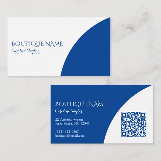 Kleurblok Boutique Blauwe QR Code Zakelijke Kaart (Voorkant / Achterkant)