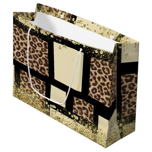 Kleurblok Cream Ivory Black & Leopard Cheetah Groot Cadeauzakje (Voorkant Gekanteld)
