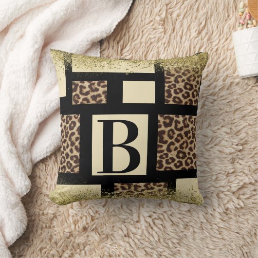 Kleurblok Cream Ivory Black & Leopard Cheetah Kussen (Deken)