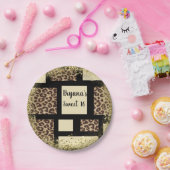 Kleurblok Cream Ivory Black & Leopard Cheetah Papieren Bordje (Feest)
