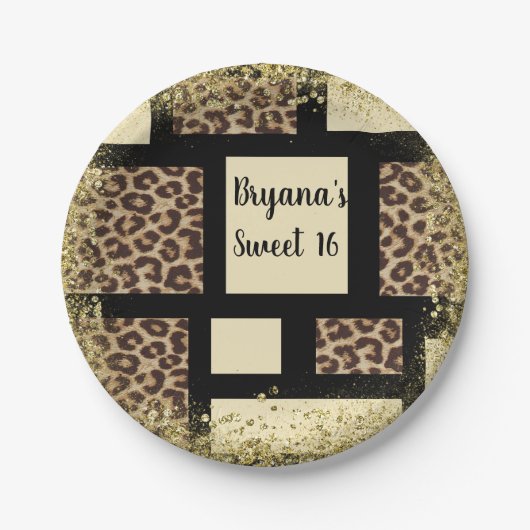 Kleurblok Cream Ivory Black & Leopard Cheetah Papieren Bordje (Voorkant)