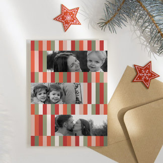 Kleurblok Drie-Foto Streep Collage Folie Feestdagenkaart