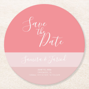 Kleurblok Drie Tinten Roze  Save the Dates  Ronde Kartonnen Onderzetter