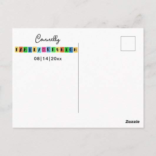 Kleurblok Fun Family Reunion Save-the-Date Briefkaart (Achterkant)